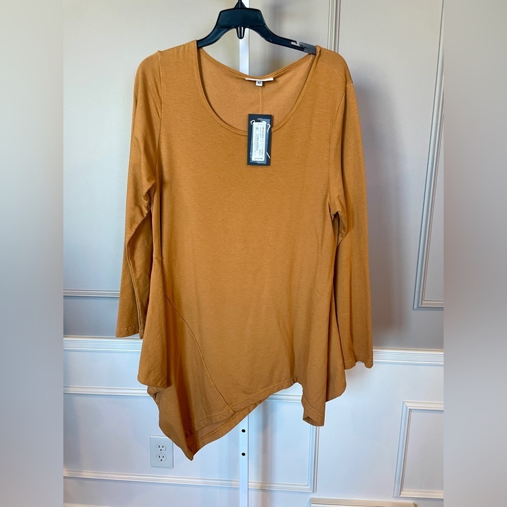 Bryn Walker NWT Medium Deca Shirt Nutmeg Tan Tunic Bamboo Asymmetric $145